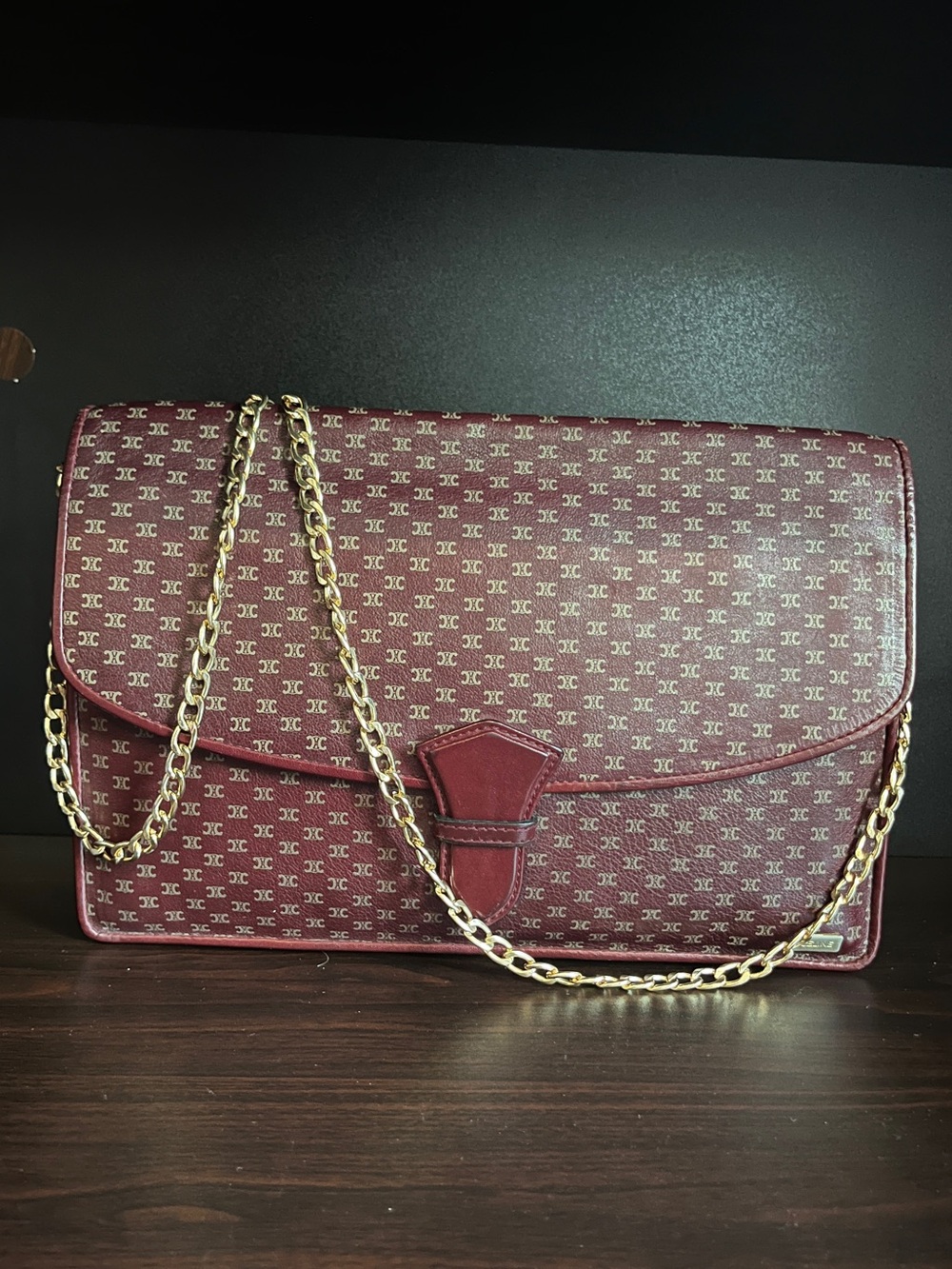 Vintage Celine MacAdam Burgundy portfolio clutch